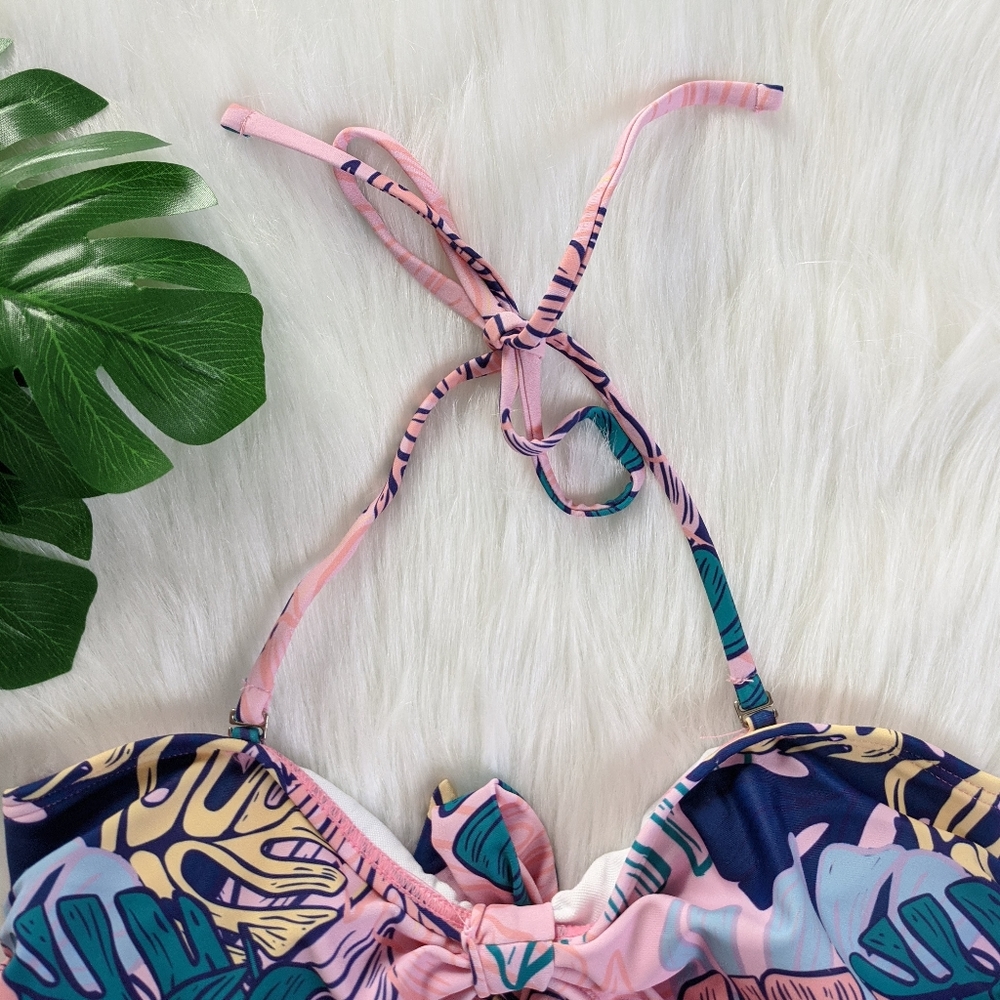 Pink and green tropical print multi way bikini top - Picture 4 of 9